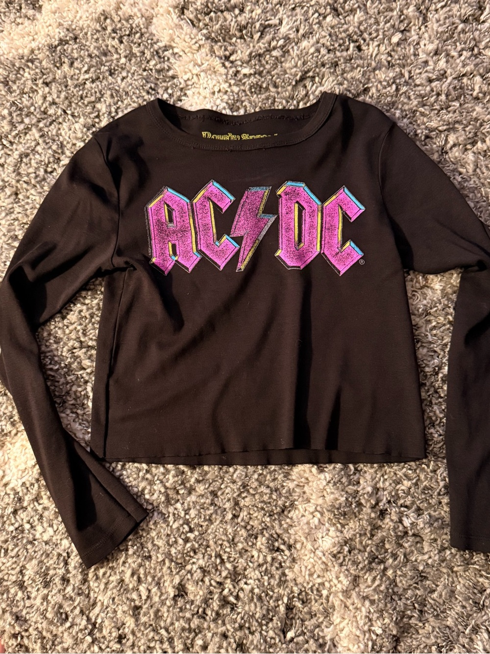 Rowdy Sprout Black Long Sleeve Tee with Pink AC/DC Graphic